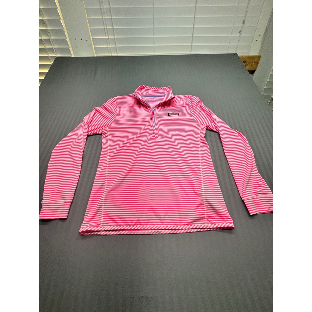 Vineyard Vines Shep Shirt Womens Small Pink White Striped Quarter Zip Pullover